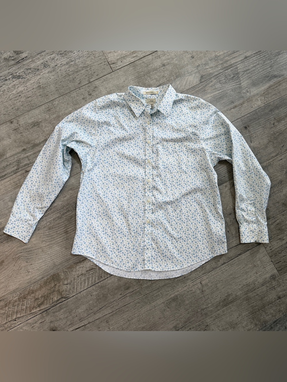 L.L. Bean Cottagecore 100% Cotton Light Blue Floral Button-Down Shirt
